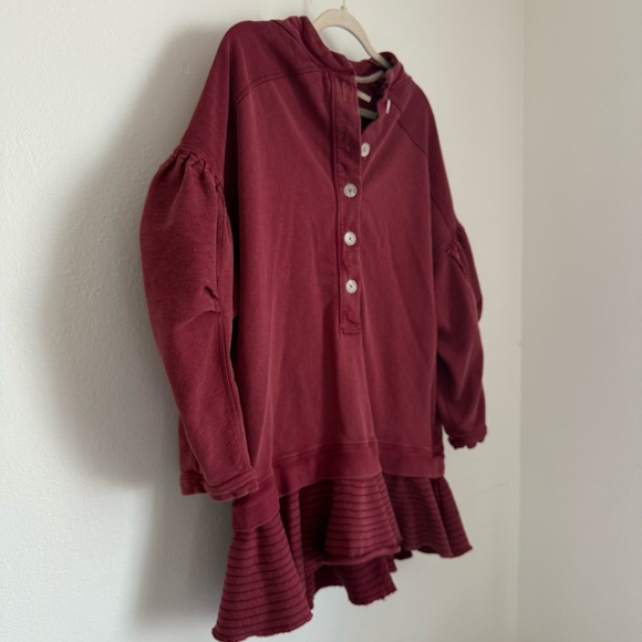 Free People Burgundy Long Sleeve Henley Sweatshirt Dress - Picture 5 of 6